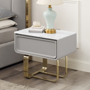 Γαλλικό χρυσό από ανοξείδωτο χάλυβα νυχτερινή νυχτερινή πολυτέλεια φυσικό μαρμάρινο κρεβάτι τραπεζάκι