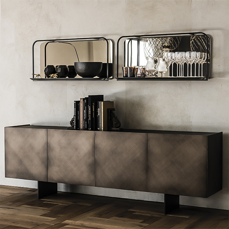 Ιταλός σχεδιαστής Retro Gold Metal Credenza Extra Long Sideboard Cabinet Luxury